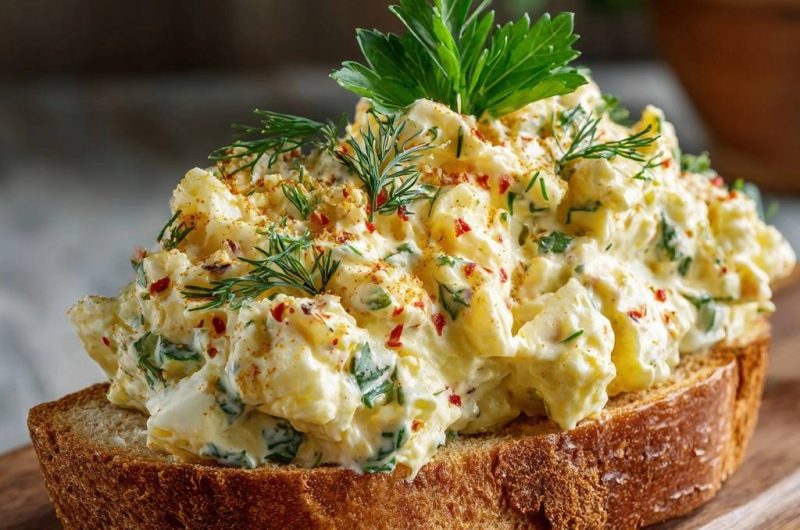 Frischer Paprika-Dill-Kartoffelsalat auf Brot