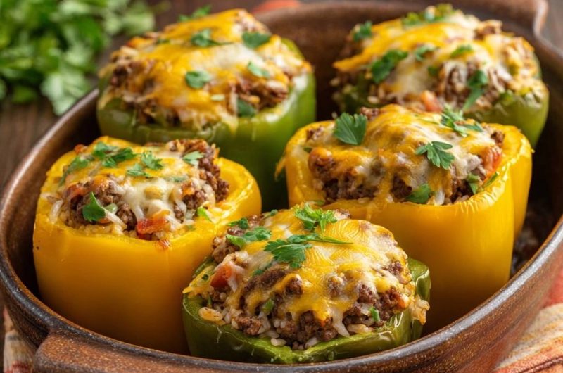 Gefüllte Paprika mit Hack, Reis & Käse