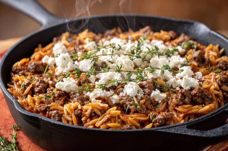 Griechisches Hack-Orzo mit Feta