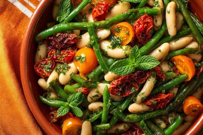 Knackiger Bohnensalat mit Minze, Tomaten & getrockneten Tomaten