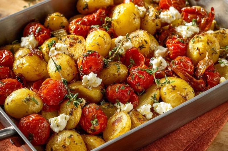 Knusprige Babykartoffeln mit Tomaten-Feta-Thymian (Nie wieder matschige Kartoffeln!)