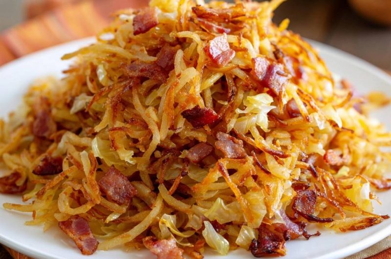 Knusprige Bratkartoffeln mit Speck und Weißkohl