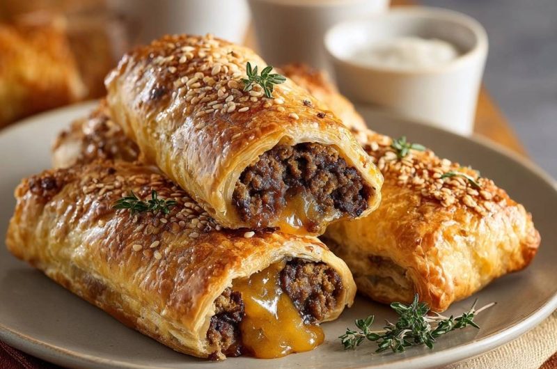 Knusprige Hack-Käse-Blätterteigrollen