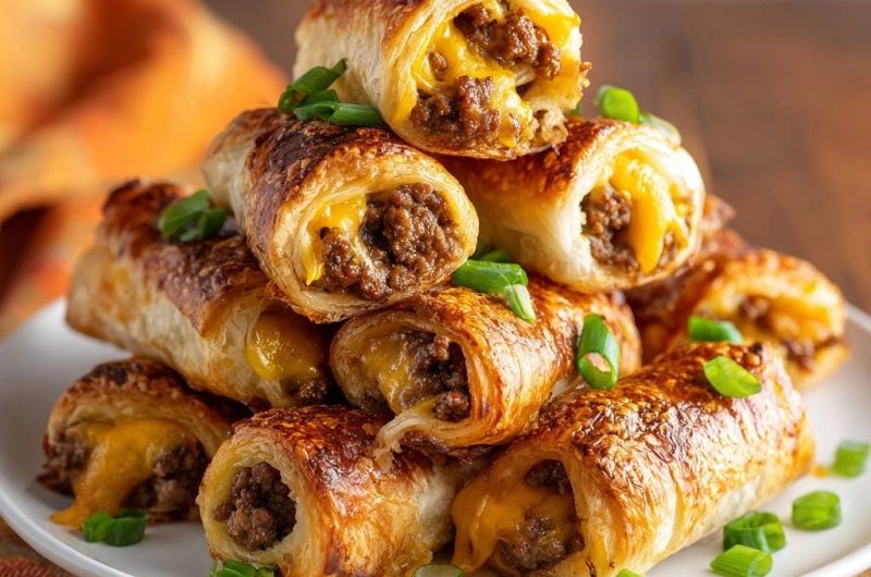 Knusprige Hack-Käse-Röllchen (Nie wieder matschiger Blätterteig!)