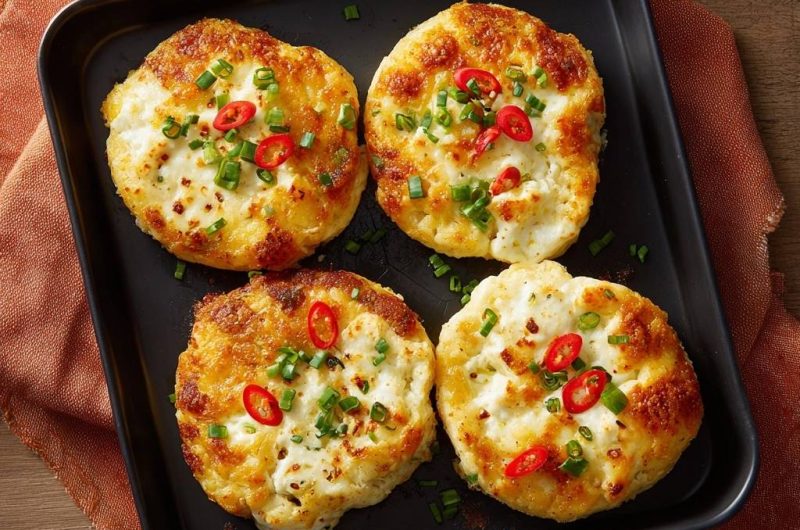 Knusprige Käse-Patties mit Frühlingszwiebeln & Chili