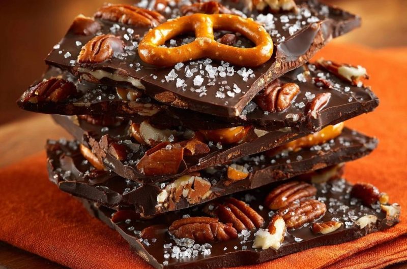 Knusprige Schokoladenbark mit Brezeln & Pekannüssen (Nie wieder matschige Brezeln!)
