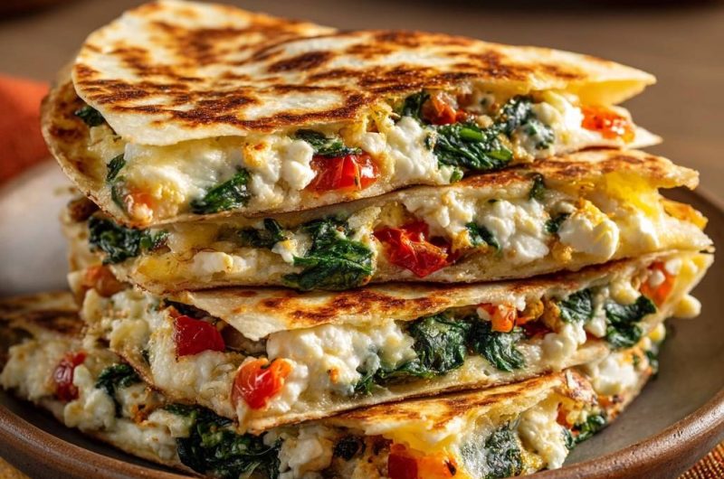 Knusprige Spinat-Feta-Quesadillas