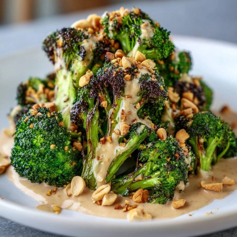 Knuspriger Brokkoli mit cremiger Erdnuss-Sauce