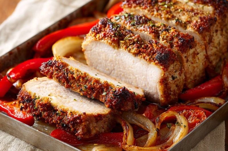 Knuspriger Kräuter-Schweinebraten mit Ofenpaprika