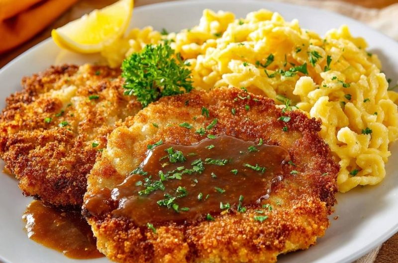 Knuspriges Wiener Schnitzel mit Spätzle (Nie wieder abfallende Panade!)