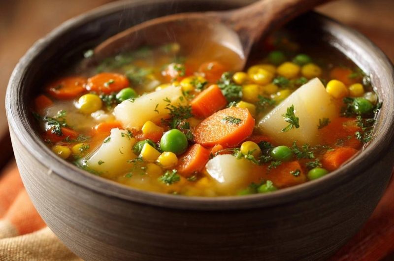 Rustikale Gemüsesuppe mit Karotten, Erbsen & Mais