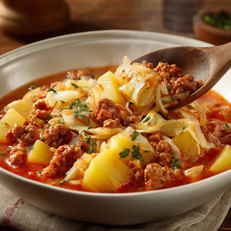 Rustikales Hackfleisch-Gulasch mit Weißkohl und Kartoffeln (Nie wieder matschiger Kohl!)