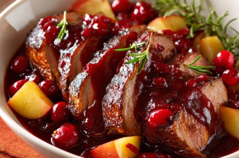 Saftige Ente mit Preiselbeer-Apfel-Soße