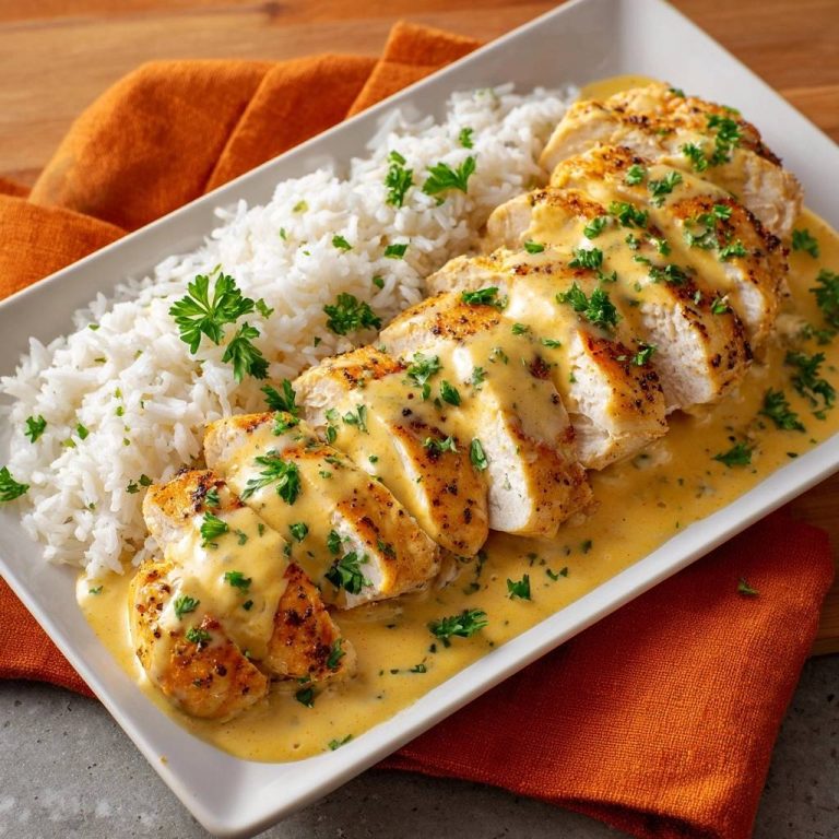 Saftiges Hähnchen in cremiger Senfsauce mit Reis