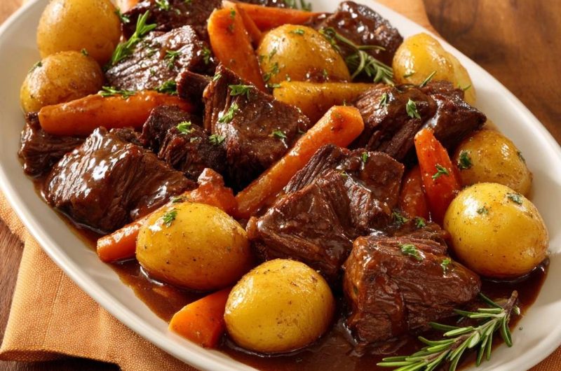 Saftiges Rindergulasch mit Babykartoffeln und Karotten