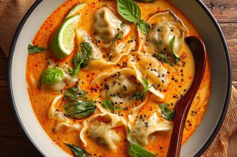 Thailändische Garnelen-Dumpling-Currysuppe