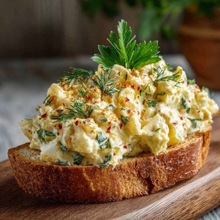 Frischer Paprika-Dill-Kartoffelsalat auf Brot, serviert auf knusprigem Brot, mit frischen Kräutern garniert und mit Gewürzen bestreut.
