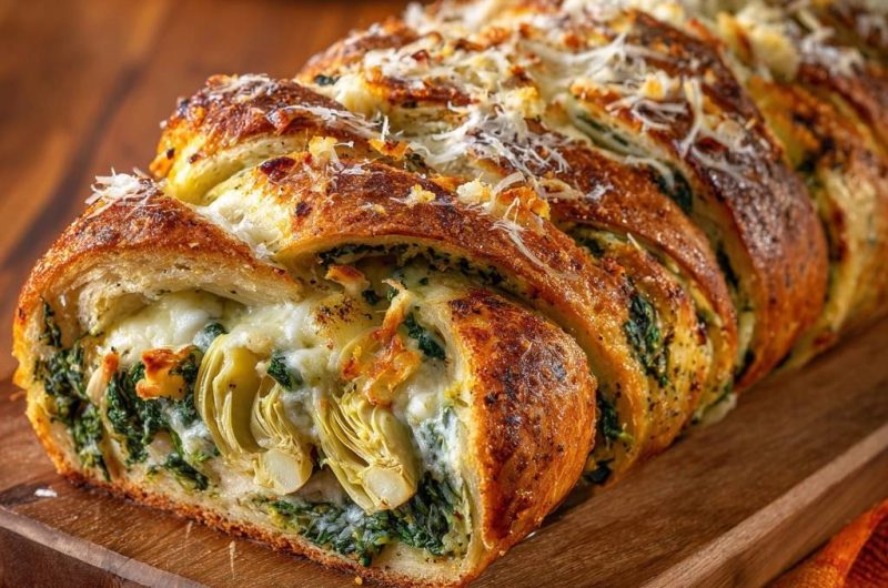Spinat-Artischocken-Käse-Brotzopf