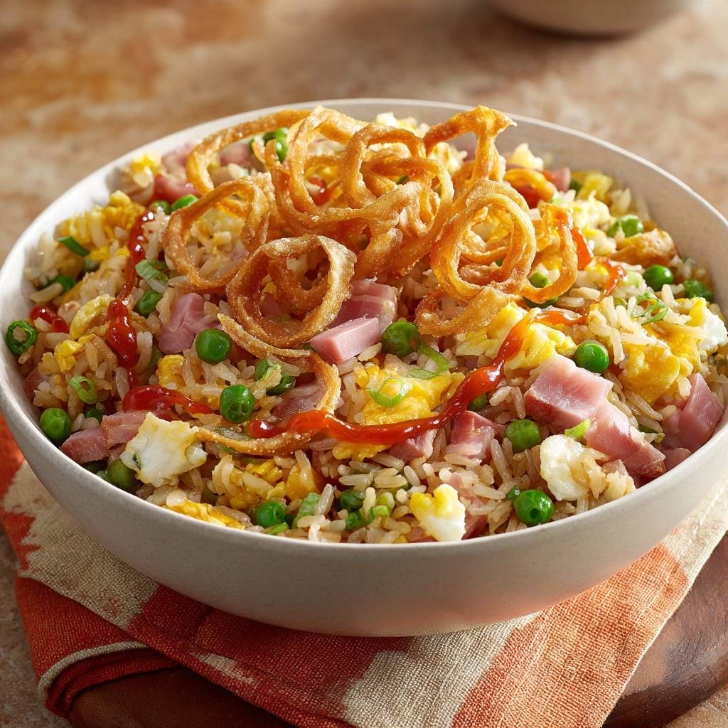 Gebratener Reis mit Schinken und Erbsen