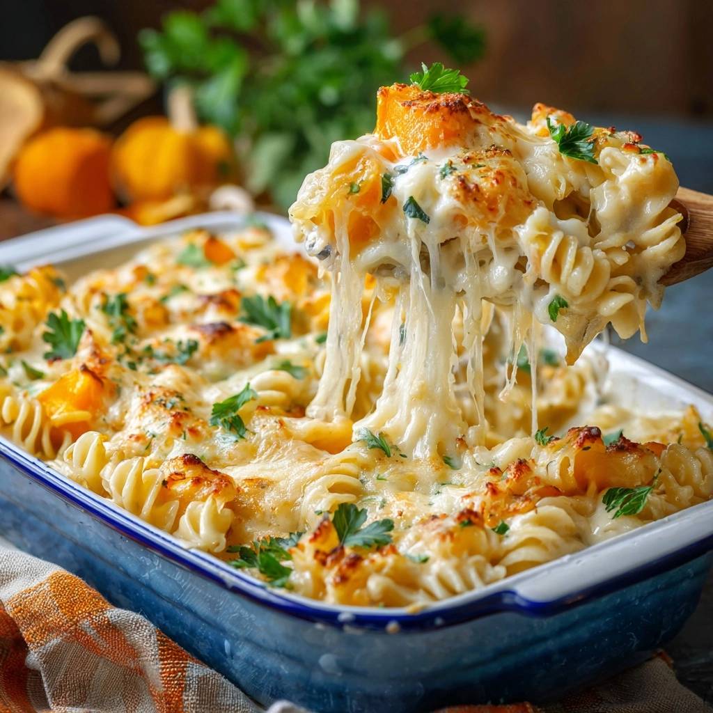 Cremiger Kürbis-Nudelauflauf