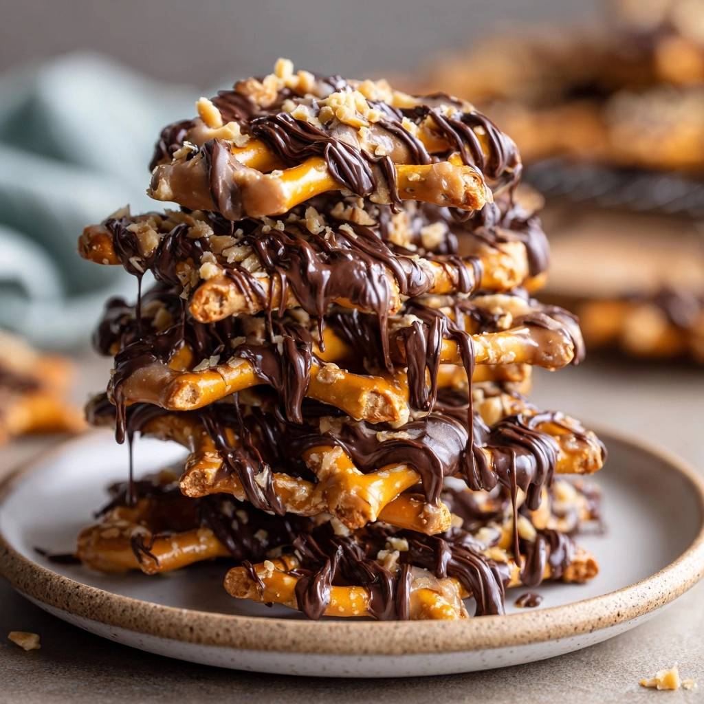 Knusprige Schoko-Brezel-Cluster mit Nüssen und Popcorn