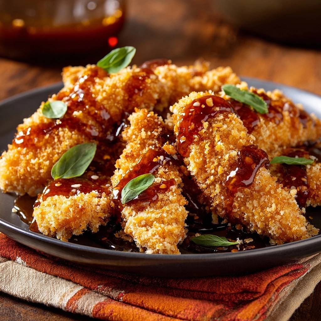 Knusprige Hähnchenstreifen in Honig-Glasur