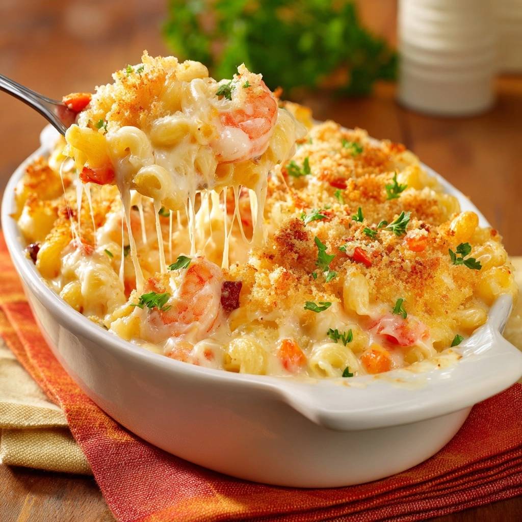 Cremiger Garnelen-Nudelauflauf