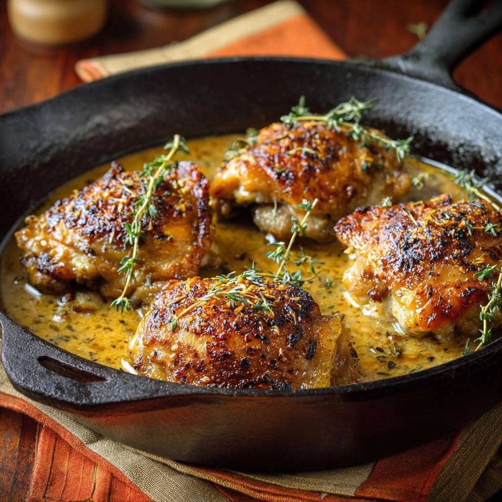 Knusprige Thymian-Hähnchenschenkel aus der Gusseisenpfanne