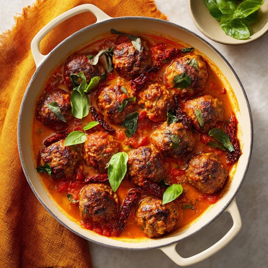 Knusprige Hackbällchen in würziger Tomatensoße