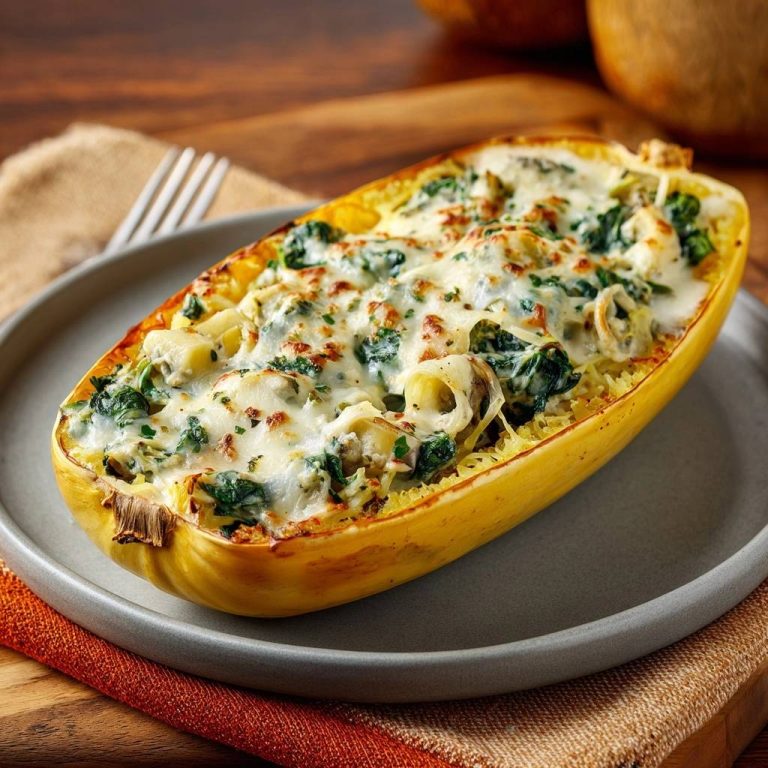 Cremiger Spinat-Artischocken-Spaghettikürbis – Rezept