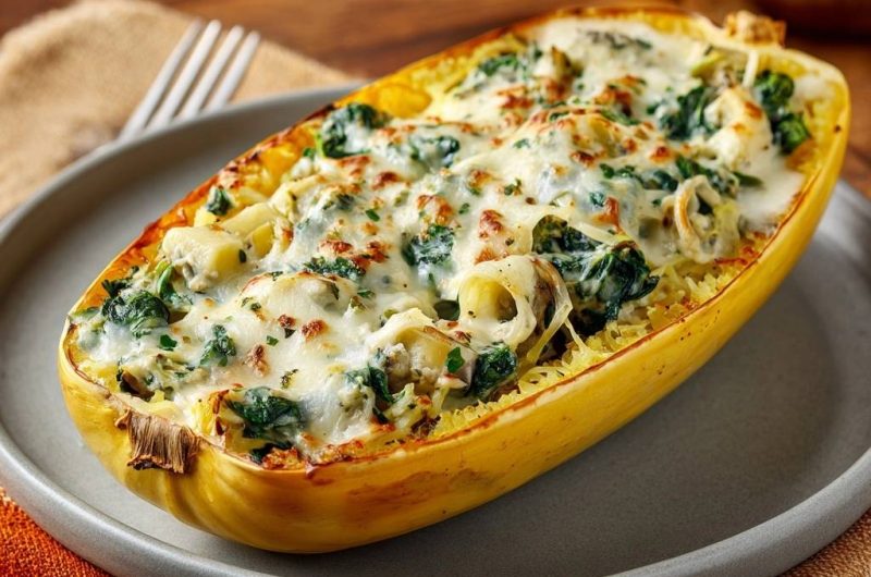 Cremiger Spinat-Artischocken-Spaghettikürbis