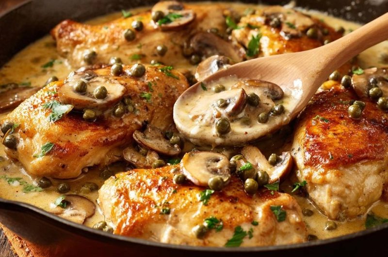 Cremiges Hähnchen mit Pilzen und Kapern