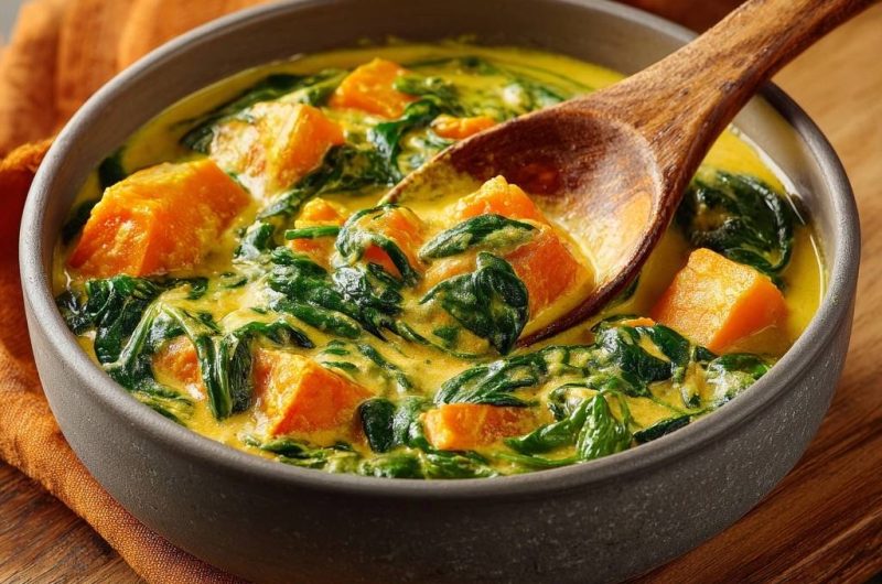 Cremiges Süßkartoffel-Spinat-Curry