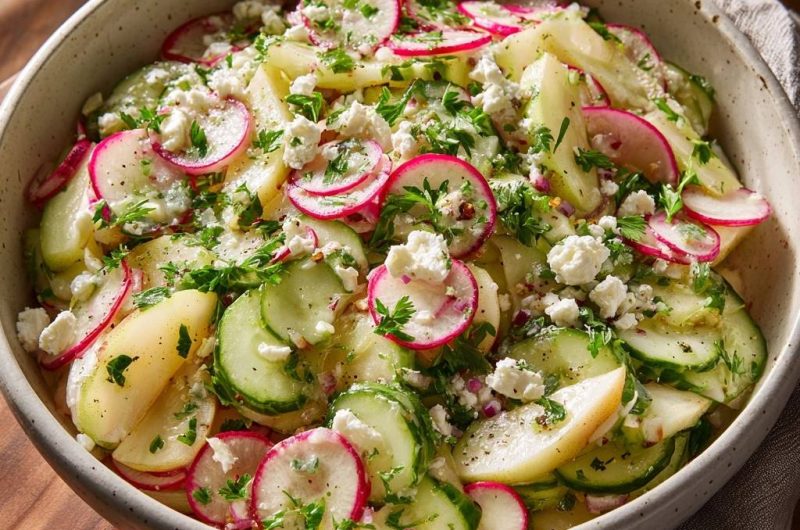 Frischer Gurken-Kartoffelsalat mit Radieschen & Feta (Keine wässrigen Gurken mehr!)