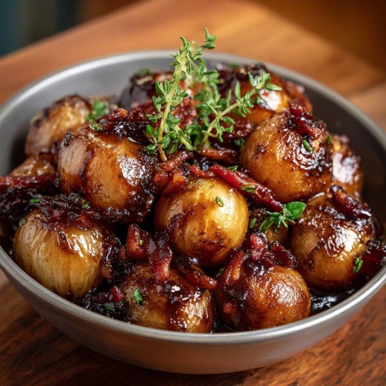 Glasierte Perlzwiebeln mit Speck und Thymian – Rezept