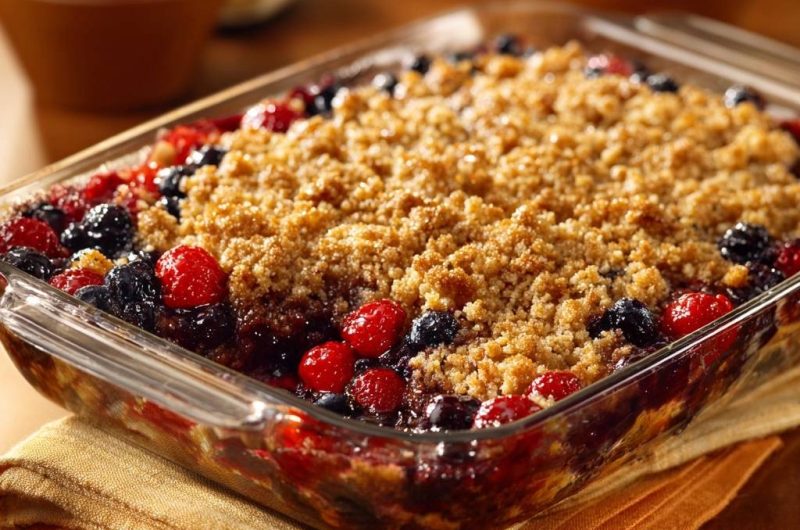 Himbeer-Blaubeer-Crumble (Nie wieder matschiger Streusel!)