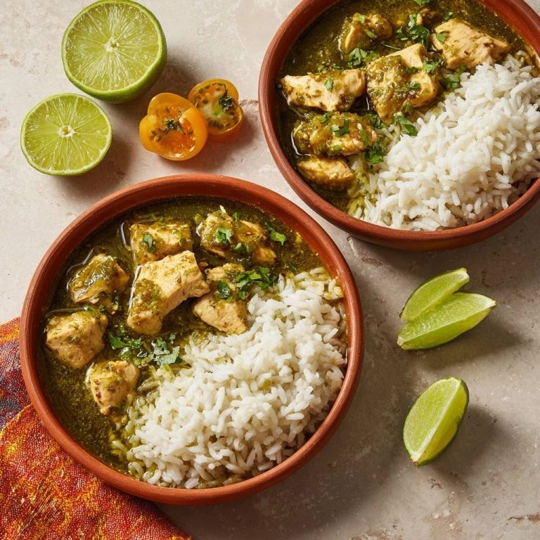 Huhn in cremiger Salsa Verde mit Reis