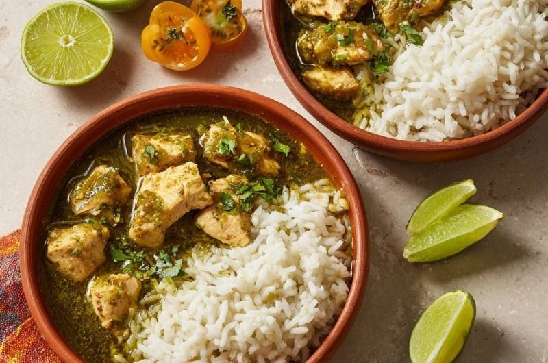 Huhn in cremiger Salsa Verde mit Reis