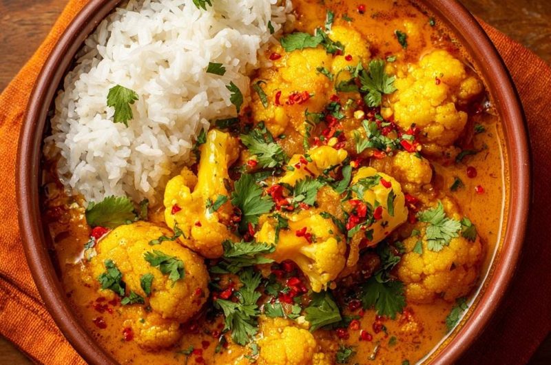 Indisches Blumenkohl-Curry mit Reis