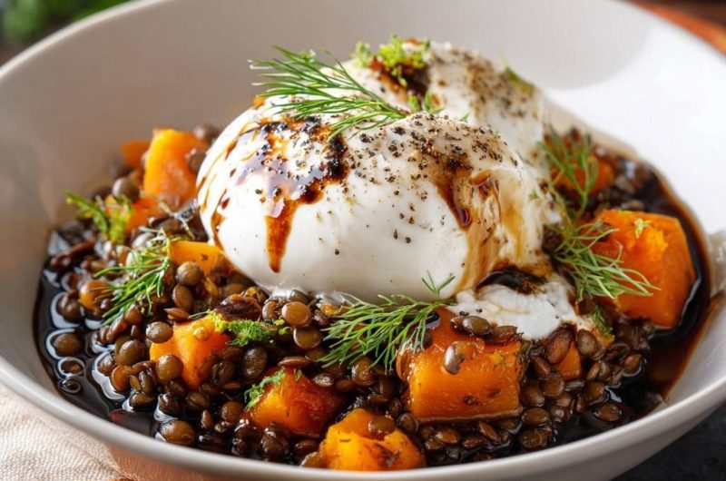 Kürbis-Linsen-Bowl mit Burrata (Nie wieder matschige Linsen!)