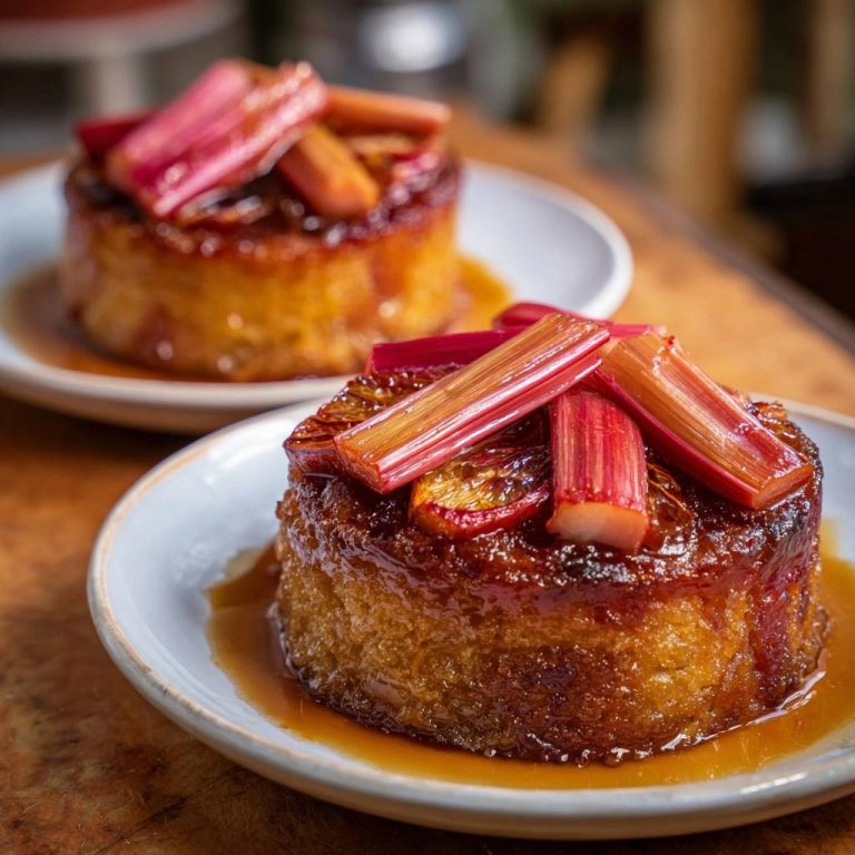 Karamellisierte Rhabarber-Upside-Down-Küchlein (Der Anti-Matsche-Boden)