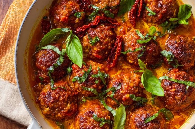 Knusprige Hackbällchen in würziger Tomatensoße