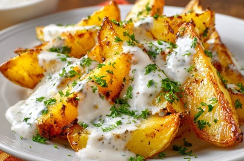 Knusprige Kartoffelwedges mit Kräuter-Sour-Cream