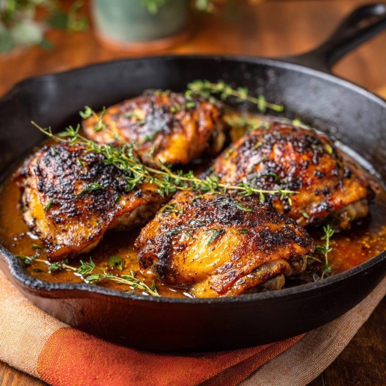Knusprige Thymian-Hähnchenschenkel aus der Gusseisenpfanne
