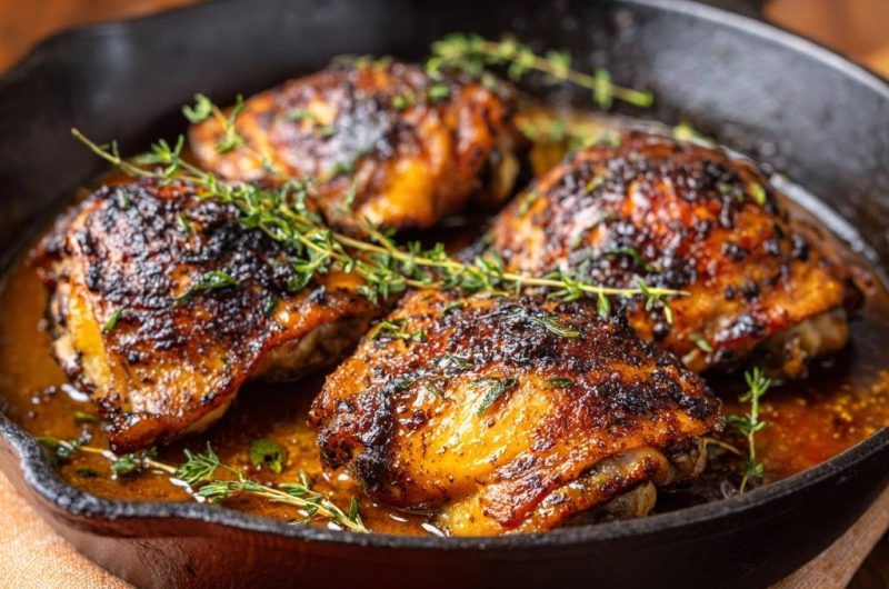 Knusprige Thymian-Hähnchenschenkel aus der Gusseisenpfanne