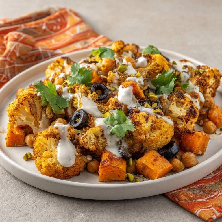 Knuspriger Blumenkohl-Bowl mit Kichererbsen & Süßkartoffeln