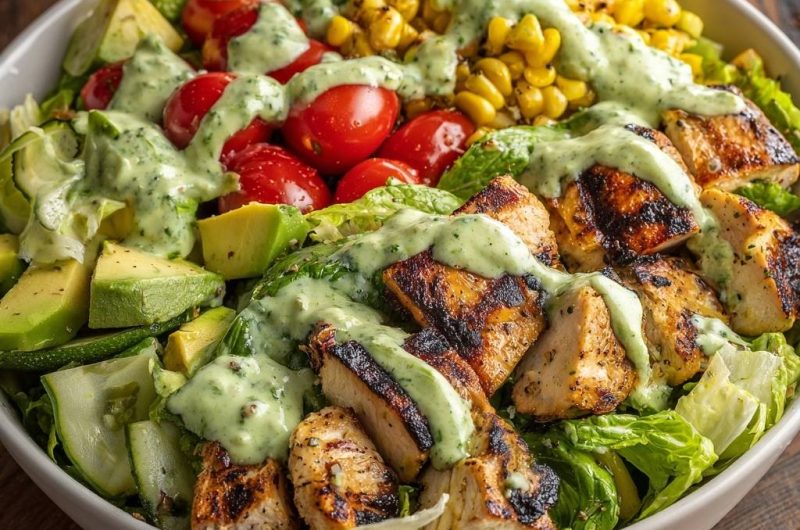 Knuspriger Hähnchen-Avocado-Salat-Bowl