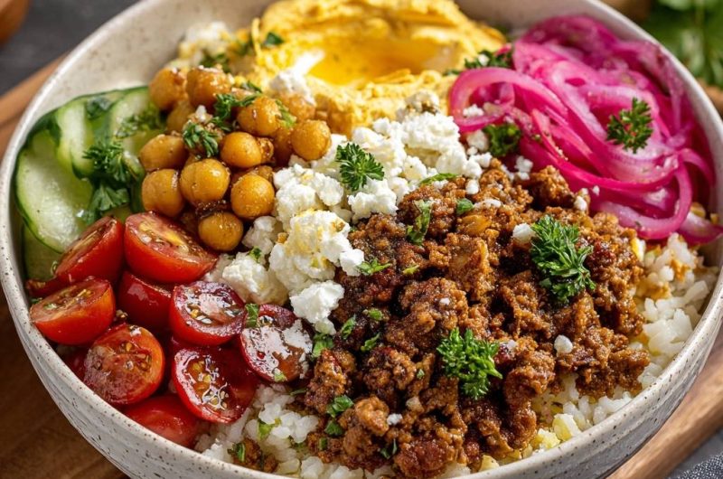 Mediterrane Hackfleisch-Bowl mit Hummus