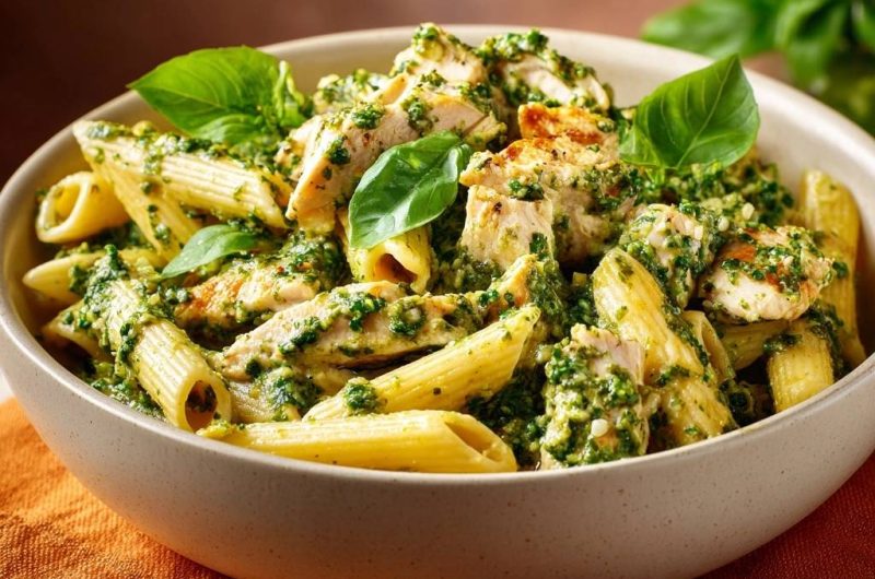 Penne mit Pesto und Hähnchen