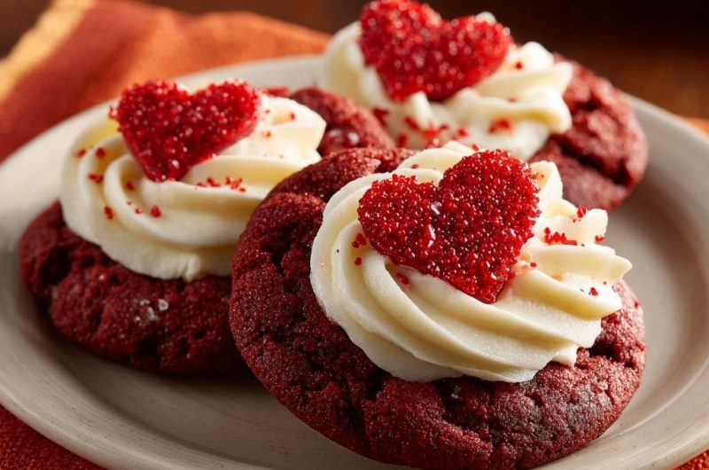 Red Velvet Cookies mit Cream Cheese Frosting (Nie wieder flache Cookies!)